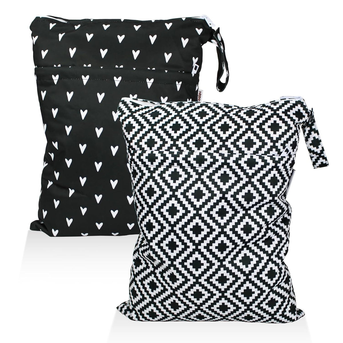 2 Pack Wet Dry Bags on the Go, Swimming Pool, Beach, in Gym, Fitness Center, Natatorium, Polyester Waterproof Diaper Bag with 2 Pockets, Portable, Reusable, Machine Washable-12in/16in-017