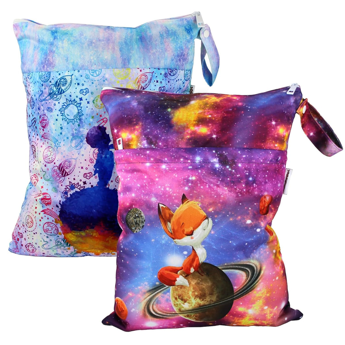 2 Pack Wet Dry Bags on the Go, Swimming Pool, Beach, in Gym, Fitness Center, Natatorium, Polyester Waterproof Diaper Bag with 2 Pockets, Portable, Reusable, Machine Washable-12in/16in-017