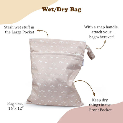 2 Pack Wet Dry Bags on the Go, Swimming Pool, Beach, in Gym, Fitness Center, Natatorium, Polyester Waterproof Diaper Bag with 2 Pockets, Portable, Reusable, Machine Washable-12in/16in-017