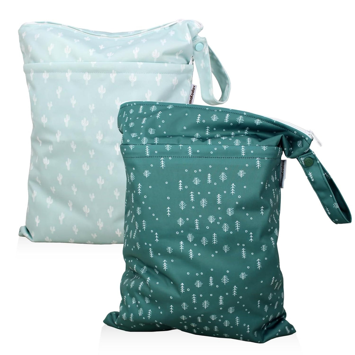 2 Pack Wet Dry Bags on the Go, Swimming Pool, Beach, in Gym, Fitness Center, Natatorium, Polyester Waterproof Diaper Bag with 2 Pockets, Portable, Reusable, Machine Washable-12in/16in-017