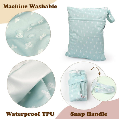 2 Pack Wet Dry Bags on the Go, Swimming Pool, Beach, in Gym, Fitness Center, Natatorium, Polyester Waterproof Diaper Bag with 2 Pockets, Portable, Reusable, Machine Washable-12in/16in-017
