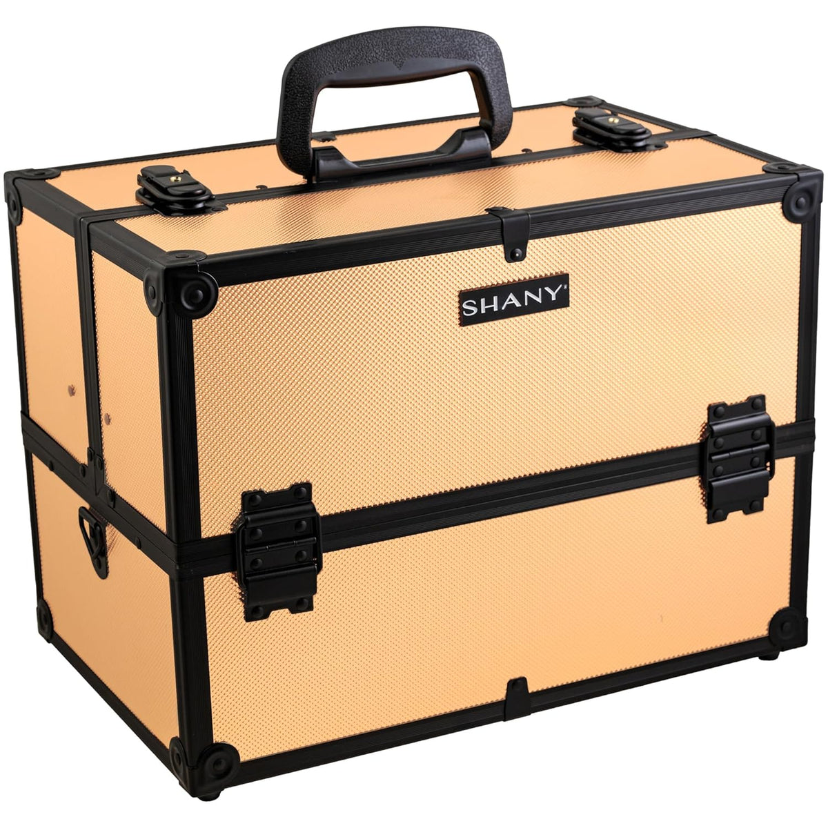 SHANY Essential Pro Makeup Train Case Cosmetic Box Portable Makeup Case Cosmetics Beauty Organizer Jewelry storage with Locks, Multi Compartments Makeup Box and Shoulder Strap - Rose Gold