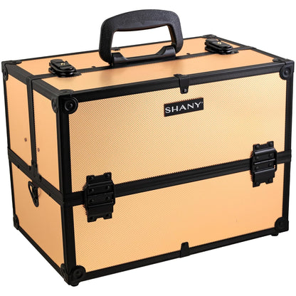 SHANY Essential Pro Makeup Train Case Cosmetic Box Portable Makeup Case Cosmetics Beauty Organizer Jewelry storage with Locks, Multi Compartments Makeup Box and Shoulder Strap - Rose Gold
