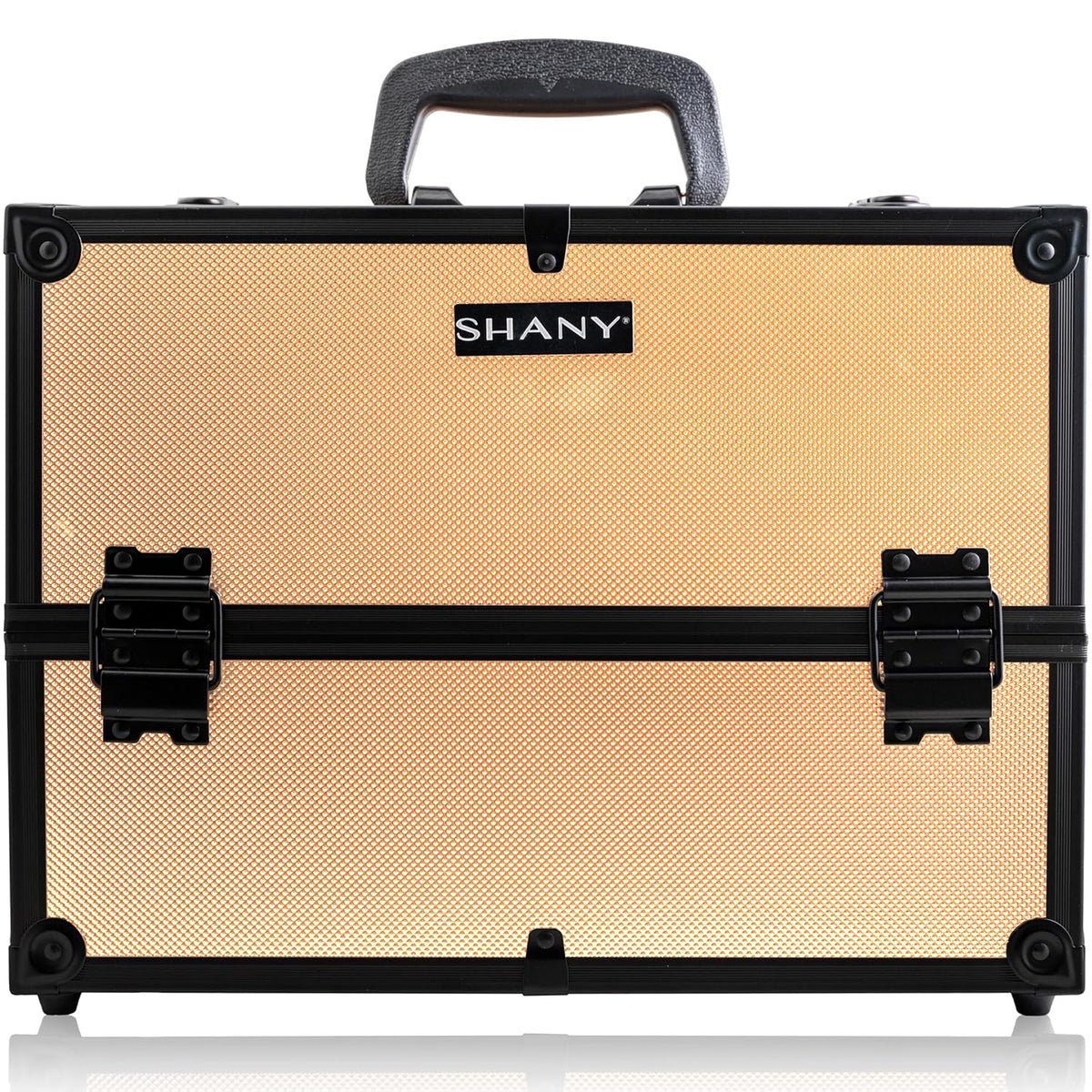 SHANY Essential Pro Makeup Train Case Cosmetic Box Portable Makeup Case Cosmetics Beauty Organizer Jewelry storage with Locks, Multi Compartments Makeup Box and Shoulder Strap - Rose Gold