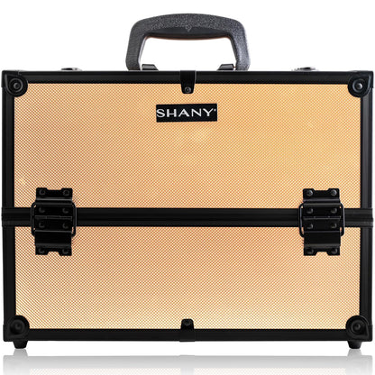 SHANY Essential Pro Makeup Train Case Cosmetic Box Portable Makeup Case Cosmetics Beauty Organizer Jewelry storage with Locks, Multi Compartments Makeup Box and Shoulder Strap - Rose Gold