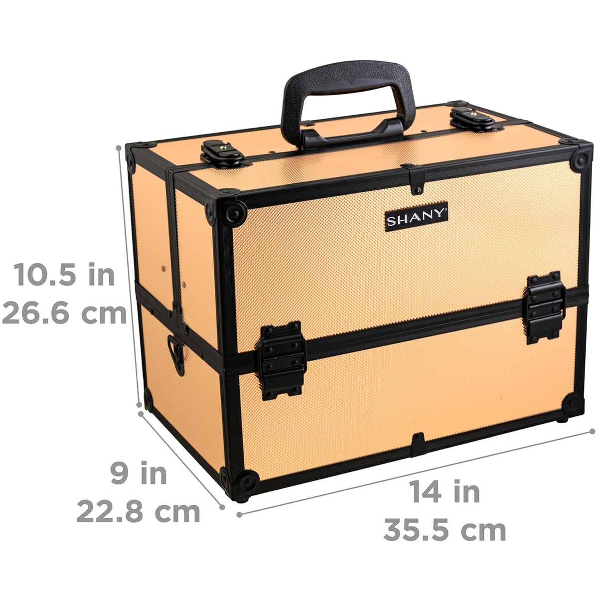 SHANY Essential Pro Makeup Train Case Cosmetic Box Portable Makeup Case Cosmetics Beauty Organizer Jewelry storage with Locks, Multi Compartments Makeup Box and Shoulder Strap - Rose Gold