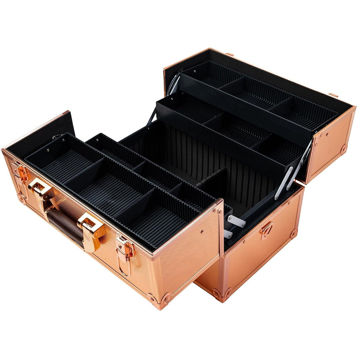 SHANY Essential Pro Makeup Train Case Cosmetic Box Portable Makeup Case Cosmetics Beauty Organizer Jewelry storage with Locks, Multi Compartments Makeup Box and Shoulder Strap - Rose Gold