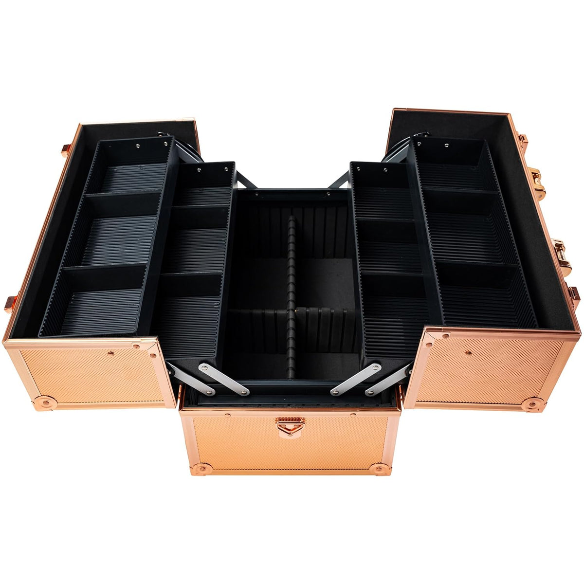 SHANY Essential Pro Makeup Train Case Cosmetic Box Portable Makeup Case Cosmetics Beauty Organizer Jewelry storage with Locks, Multi Compartments Makeup Box and Shoulder Strap - Rose Gold