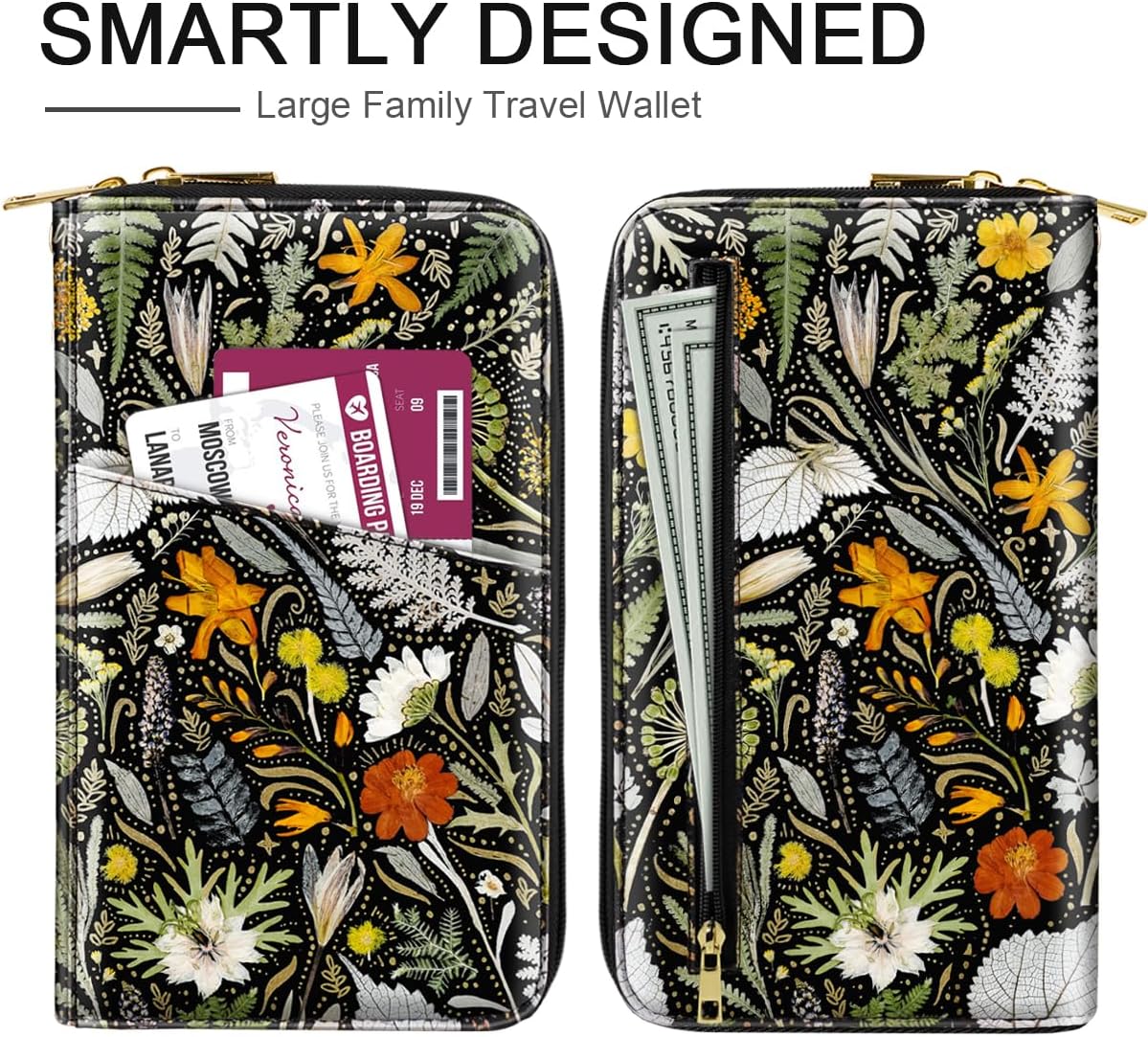 Family Passport Holder for Travel 4 5 or 6 Passports RFID Blocking | Multi-Passport Wallet, Travel Document Organizer, Zippered Case for Family, Group Travel, Cruise, Vacation,Watercoler Floral