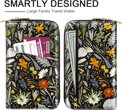 Family Passport Holder for Travel 4 5 or 6 Passports RFID Blocking | Multi-Passport Wallet, Travel Document Organizer, Zippered Case for Family, Group Travel, Cruise, Vacation,Watercoler Floral