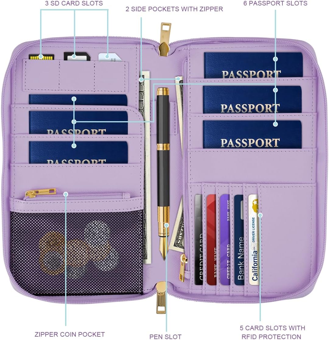 Family Passport Holder for Travel 4 5 or 6 Passports RFID Blocking | Multi-Passport Wallet, Travel Document Organizer, Zippered Case for Family, Group Travel, Cruise, Vacation,Watercoler Floral