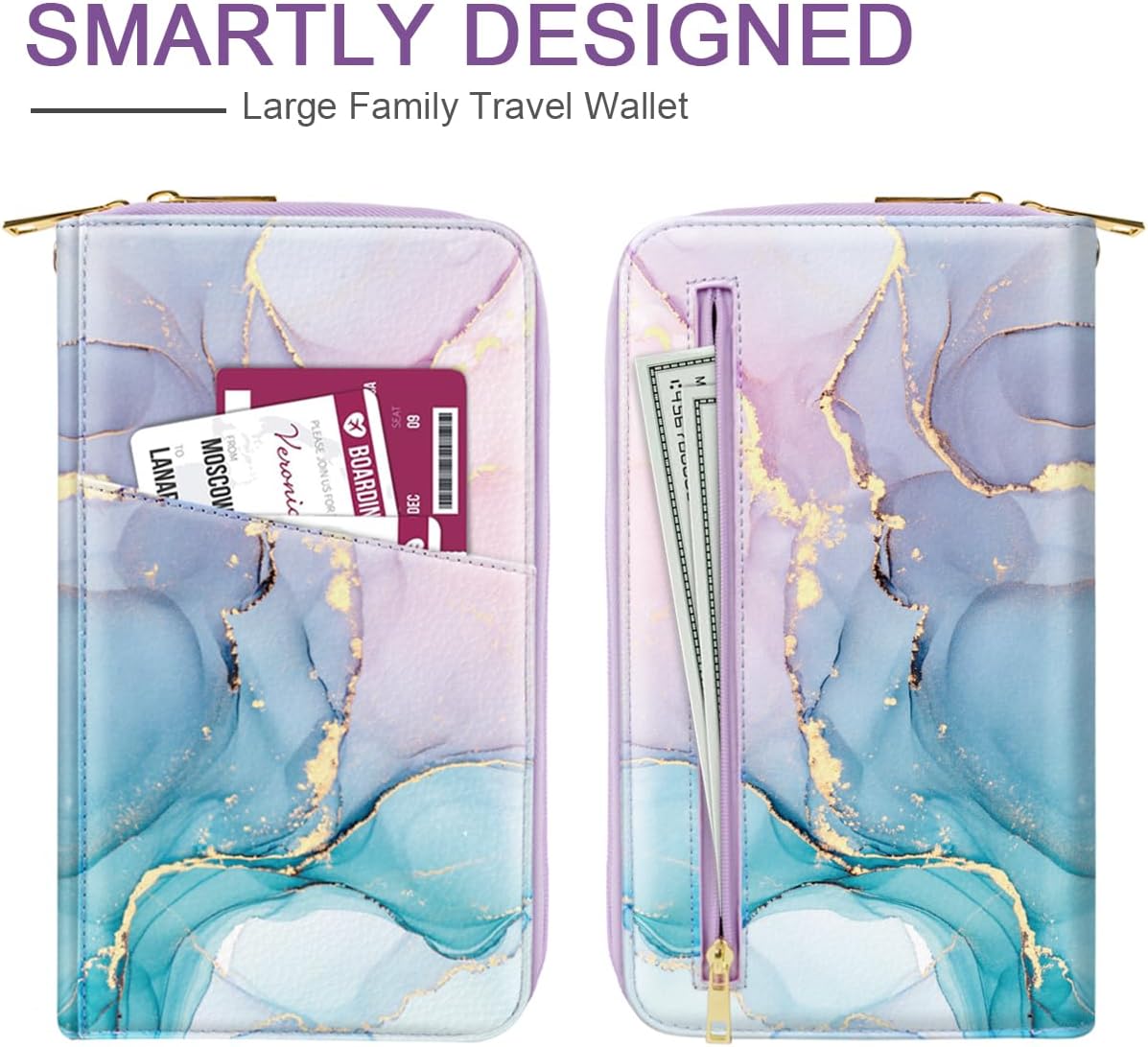 Family Passport Holder for Travel 4 5 or 6 Passports RFID Blocking | Multi-Passport Wallet, Travel Document Organizer, Zippered Case for Family, Group Travel, Cruise, Vacation,Watercoler Floral