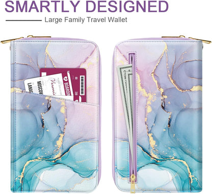 Family Passport Holder for Travel 4 5 or 6 Passports RFID Blocking | Multi-Passport Wallet, Travel Document Organizer, Zippered Case for Family, Group Travel, Cruise, Vacation,Watercoler Floral