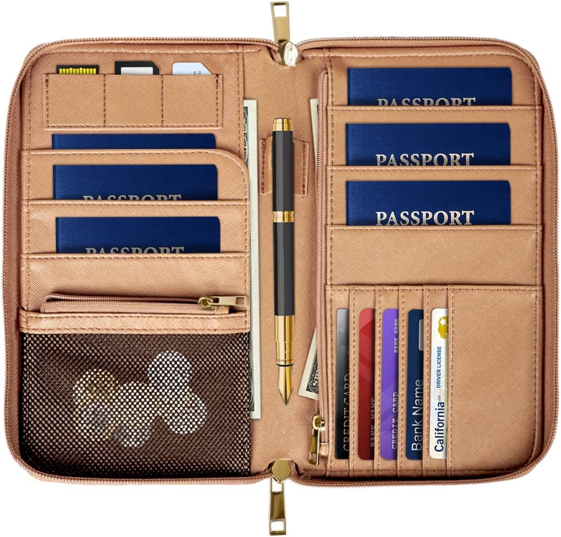 Family Passport Holder for Travel 4 5 or 6 Passports RFID Blocking | Multi-Passport Wallet, Travel Document Organizer, Zippered Case for Family, Group Travel, Cruise, Vacation,Watercoler Floral