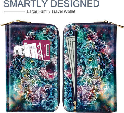 Family Passport Holder for Travel 4 5 or 6 Passports RFID Blocking | Multi-Passport Wallet, Travel Document Organizer, Zippered Case for Family, Group Travel, Cruise, Vacation,Watercoler Floral