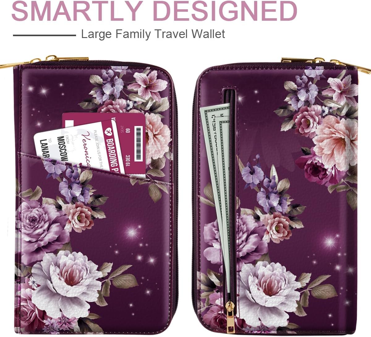 Family Passport Holder for Travel 4 5 or 6 Passports RFID Blocking | Multi-Passport Wallet, Travel Document Organizer, Zippered Case for Family, Group Travel, Cruise, Vacation,Watercoler Floral