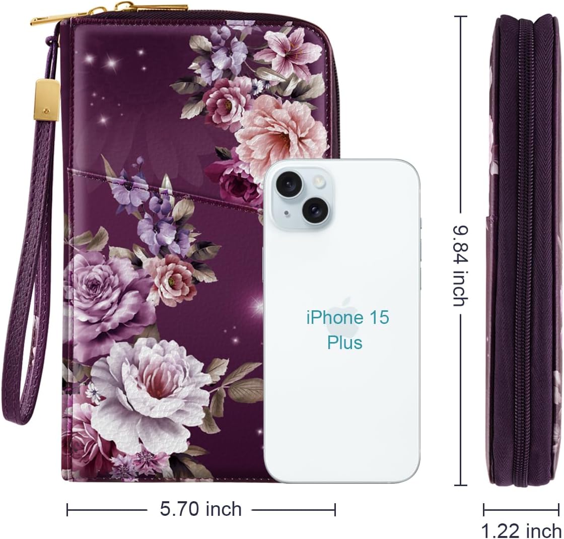 Family Passport Holder for Travel 4 5 or 6 Passports RFID Blocking | Multi-Passport Wallet, Travel Document Organizer, Zippered Case for Family, Group Travel, Cruise, Vacation,Watercoler Floral