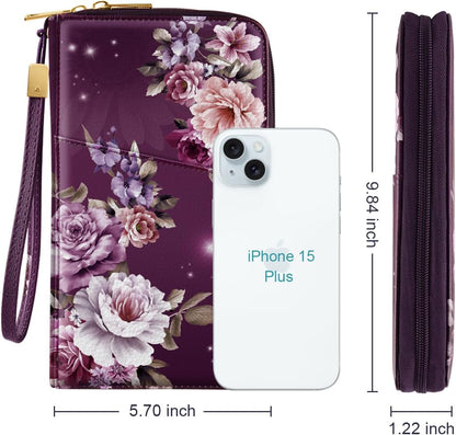 Family Passport Holder for Travel 4 5 or 6 Passports RFID Blocking | Multi-Passport Wallet, Travel Document Organizer, Zippered Case for Family, Group Travel, Cruise, Vacation,Watercoler Floral