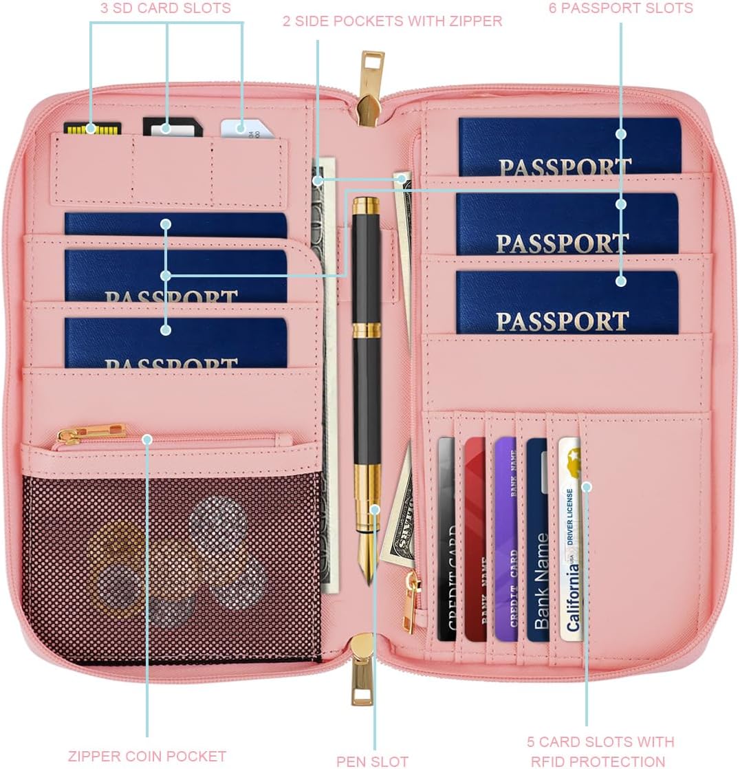 Family Passport Holder for Travel 4 5 or 6 Passports RFID Blocking | Multi-Passport Wallet, Travel Document Organizer, Zippered Case for Family, Group Travel, Cruise, Vacation,Watercoler Floral