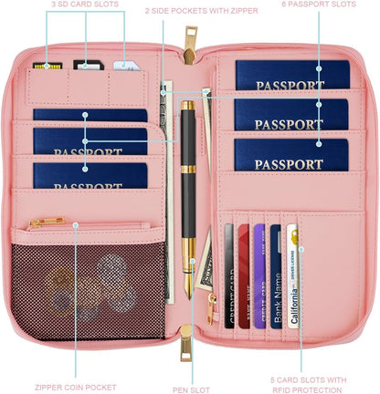 Family Passport Holder for Travel 4 5 or 6 Passports RFID Blocking | Multi-Passport Wallet, Travel Document Organizer, Zippered Case for Family, Group Travel, Cruise, Vacation,Watercoler Floral