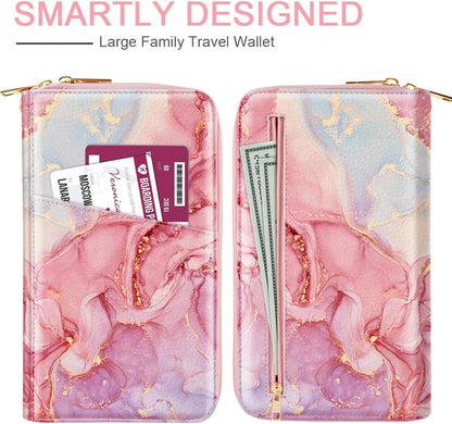 Family Passport Holder for Travel 4 5 or 6 Passports RFID Blocking | Multi-Passport Wallet, Travel Document Organizer, Zippered Case for Family, Group Travel, Cruise, Vacation,Watercoler Floral