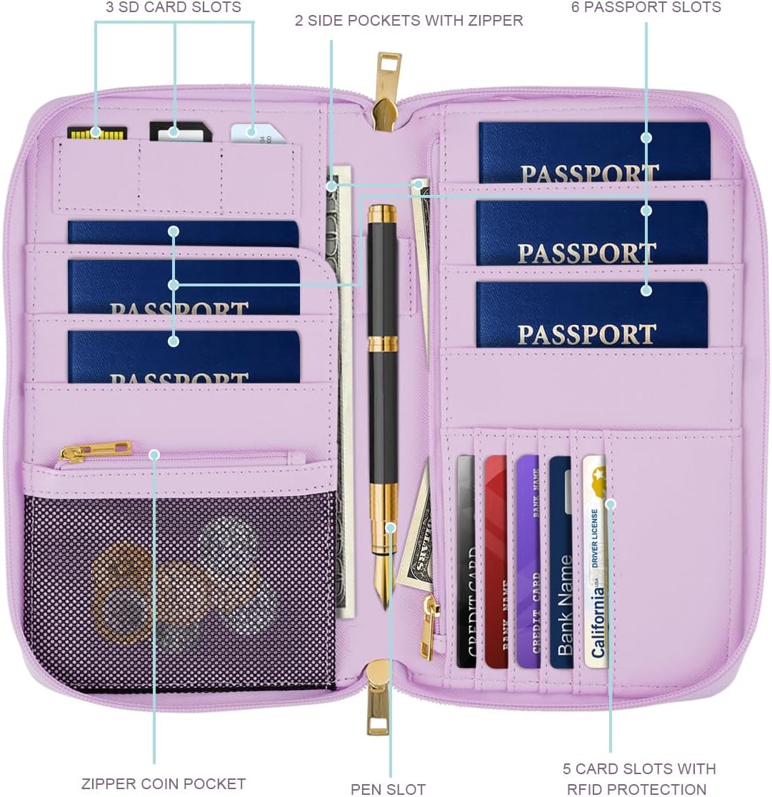 Family Passport Holder for Travel 4 5 or 6 Passports RFID Blocking | Multi-Passport Wallet, Travel Document Organizer, Zippered Case for Family, Group Travel, Cruise, Vacation,Watercoler Floral