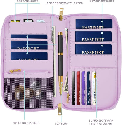 Family Passport Holder for Travel 4 5 or 6 Passports RFID Blocking | Multi-Passport Wallet, Travel Document Organizer, Zippered Case for Family, Group Travel, Cruise, Vacation,Watercoler Floral