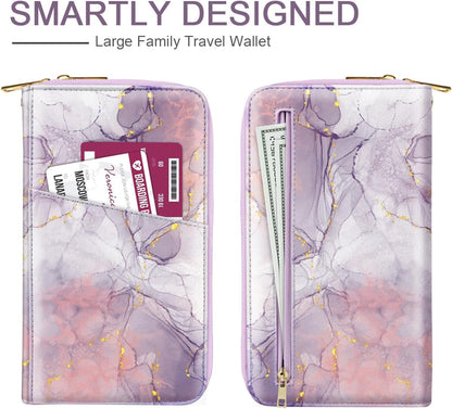 Family Passport Holder for Travel 4 5 or 6 Passports RFID Blocking | Multi-Passport Wallet, Travel Document Organizer, Zippered Case for Family, Group Travel, Cruise, Vacation,Watercoler Floral