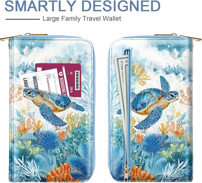 Family Passport Holder for Travel 4 5 or 6 Passports RFID Blocking | Multi-Passport Wallet, Travel Document Organizer, Zippered Case for Family, Group Travel, Cruise, Vacation,Watercoler Floral