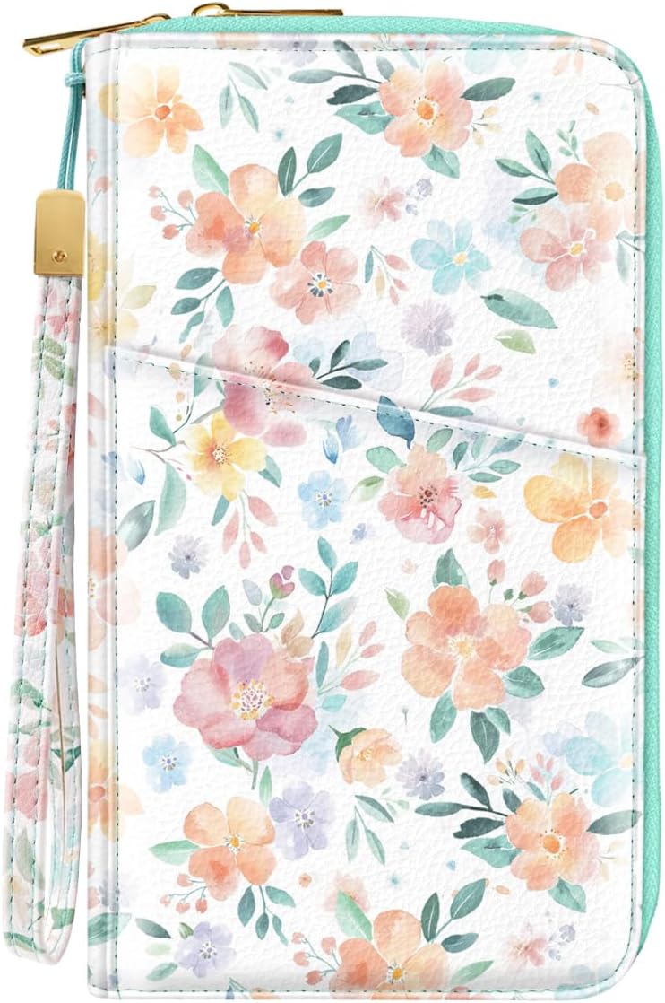 Family Passport Holder for Travel 4 5 or 6 Passports RFID Blocking | Multi-Passport Wallet, Travel Document Organizer, Zippered Case for Family, Group Travel, Cruise, Vacation,Watercoler Floral