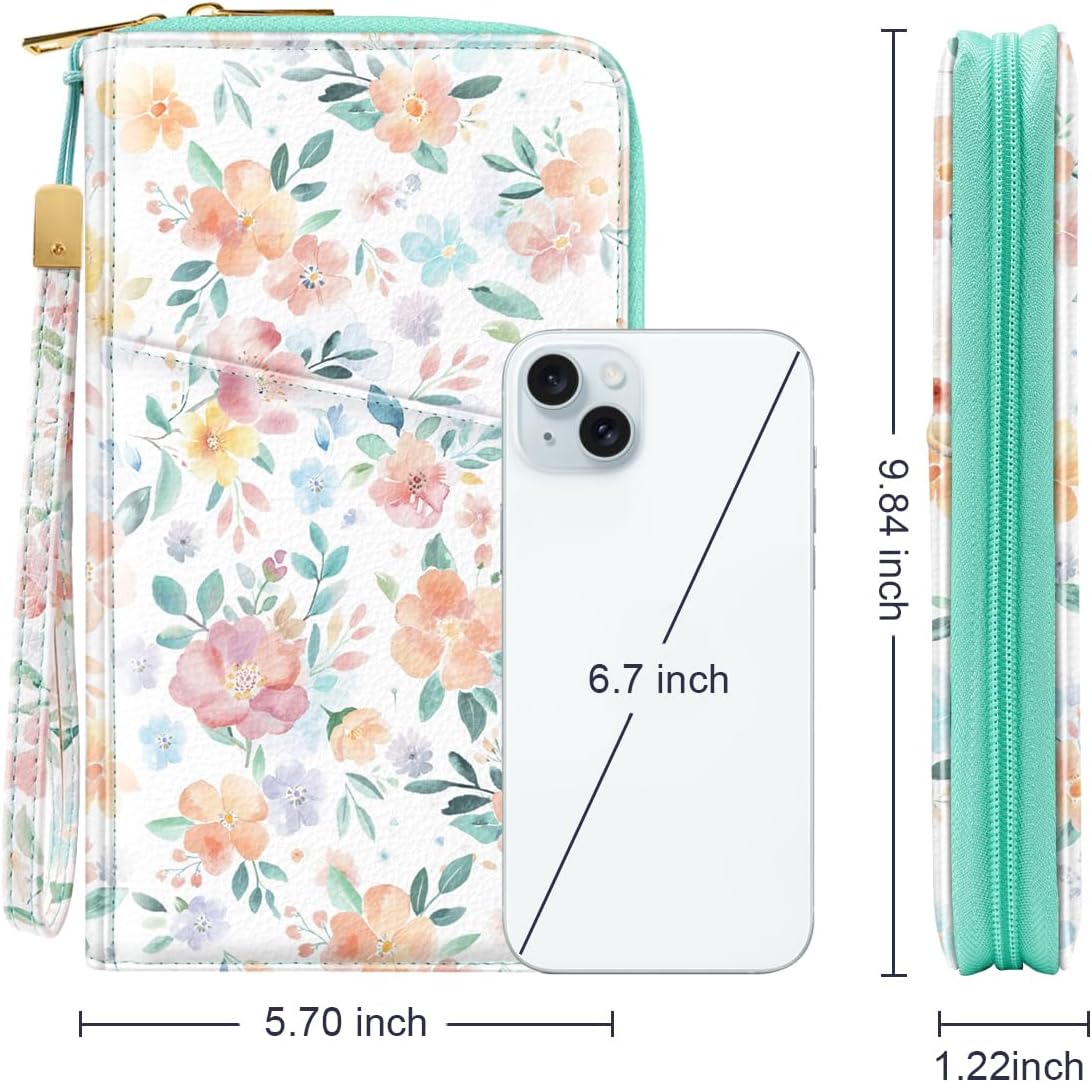 Family Passport Holder for Travel 4 5 or 6 Passports RFID Blocking | Multi-Passport Wallet, Travel Document Organizer, Zippered Case for Family, Group Travel, Cruise, Vacation,Watercoler Floral