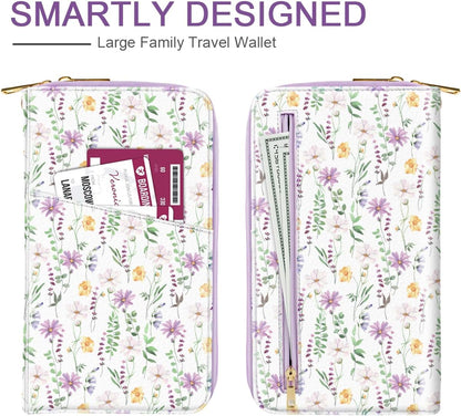 Family Passport Holder for Travel 4 5 or 6 Passports RFID Blocking | Multi-Passport Wallet, Travel Document Organizer, Zippered Case for Family, Group Travel, Cruise, Vacation,Watercoler Floral