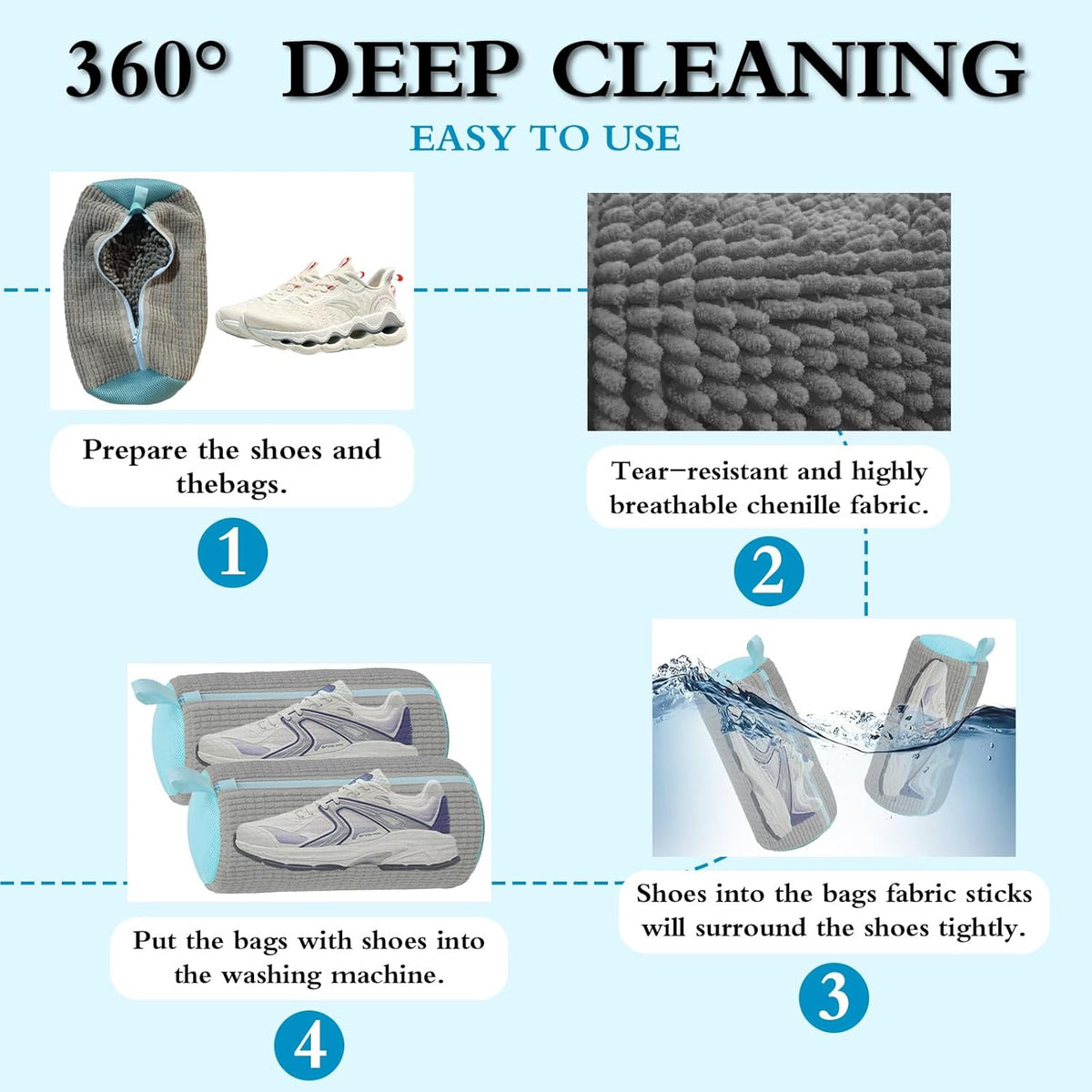 Shoe Washing Bag, Laundry Shoe Bag, Reusable Shoe Washing Bag, 360 ° Deep Cleaning,Suitable for All Shoe Types, With Self-Locking Zipper, 2-pack (Yellow)