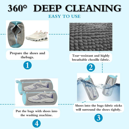 Shoe Washing Bag, Laundry Shoe Bag, Reusable Shoe Washing Bag, 360 ° Deep Cleaning,Suitable for All Shoe Types, With Self-Locking Zipper, 2-pack (Yellow)