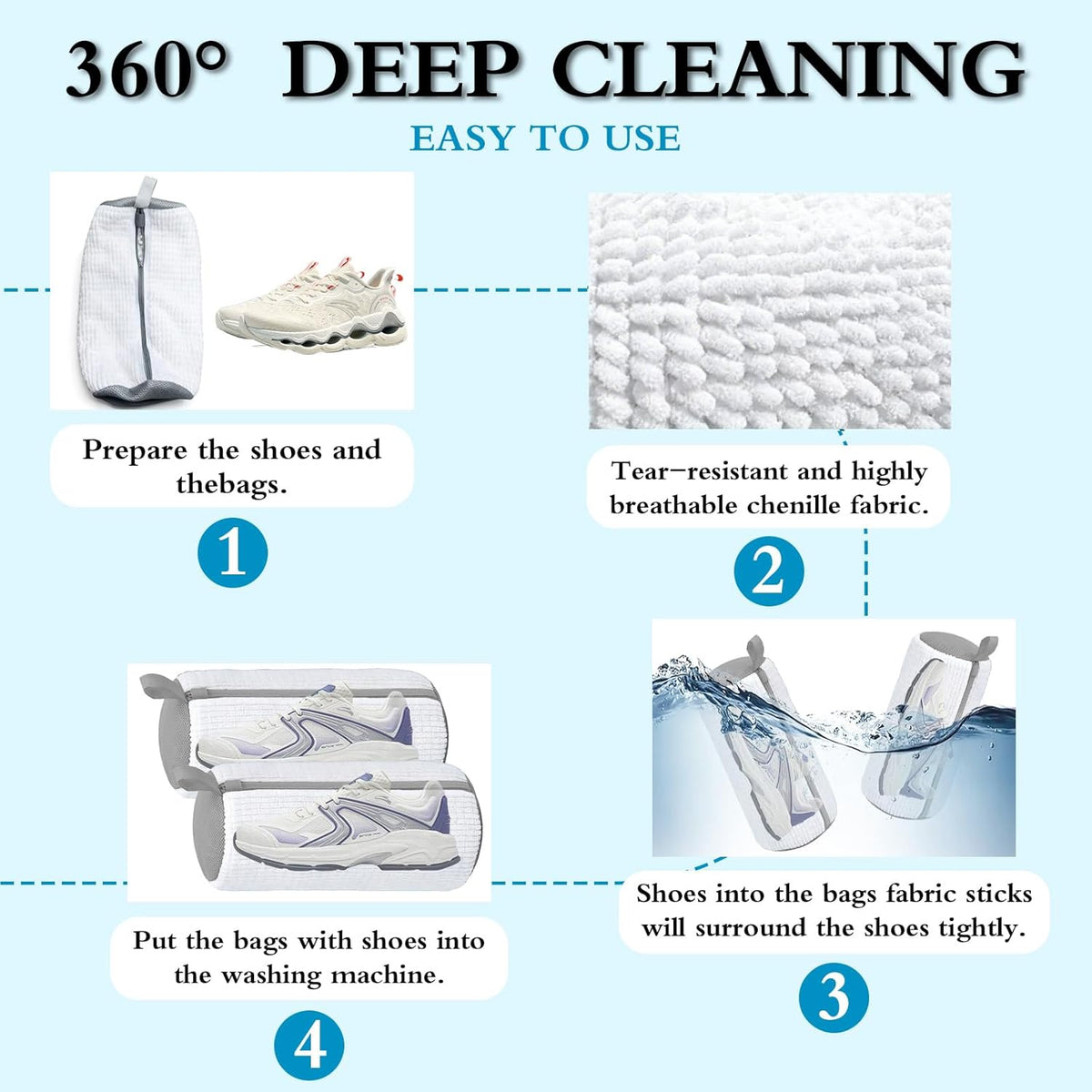 Shoe Washing Bag, Laundry Shoe Bag, Reusable Shoe Washing Bag, 360 ° Deep Cleaning,Suitable for All Shoe Types, With Self-Locking Zipper, 2-pack (Yellow)
