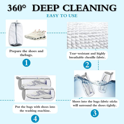 Shoe Washing Bag, Laundry Shoe Bag, Reusable Shoe Washing Bag, 360 ° Deep Cleaning,Suitable for All Shoe Types, With Self-Locking Zipper, 2-pack (Yellow)