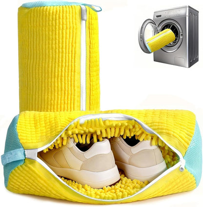 Shoe Washing Bag, Laundry Shoe Bag, Reusable Shoe Washing Bag, 360 ° Deep Cleaning,Suitable for All Shoe Types, With Self-Locking Zipper, 2-pack (Yellow)