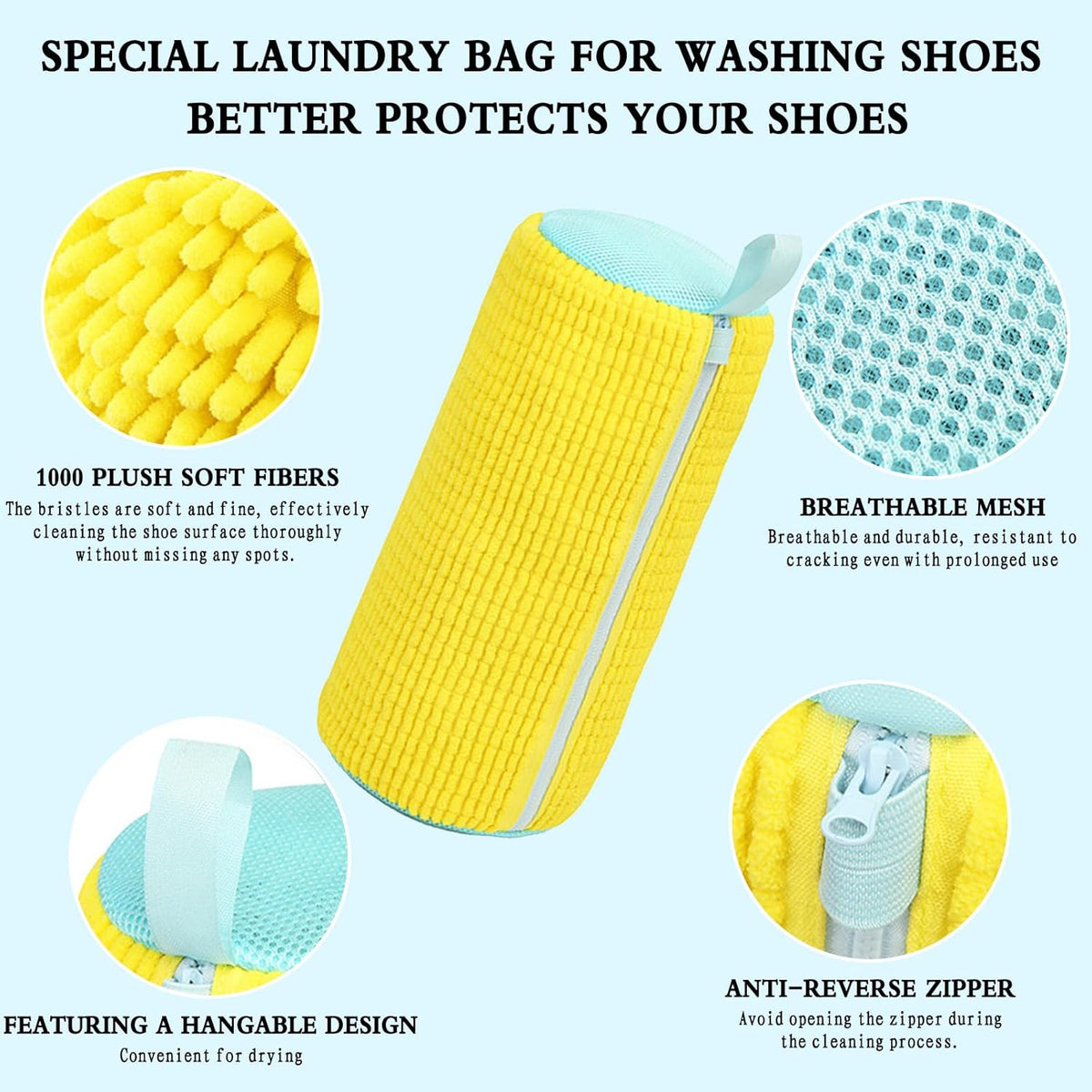 Shoe Washing Bag, Laundry Shoe Bag, Reusable Shoe Washing Bag, 360 ° Deep Cleaning,Suitable for All Shoe Types, With Self-Locking Zipper, 2-pack (Yellow)
