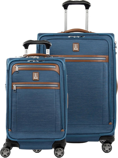 Platinum Elite Softside Expandable Carry on Luggage, 8 Wheel Spinner Suitcase, USB Port, Suiter, Men and Women, Shadow Black, Carry On 21-Inch