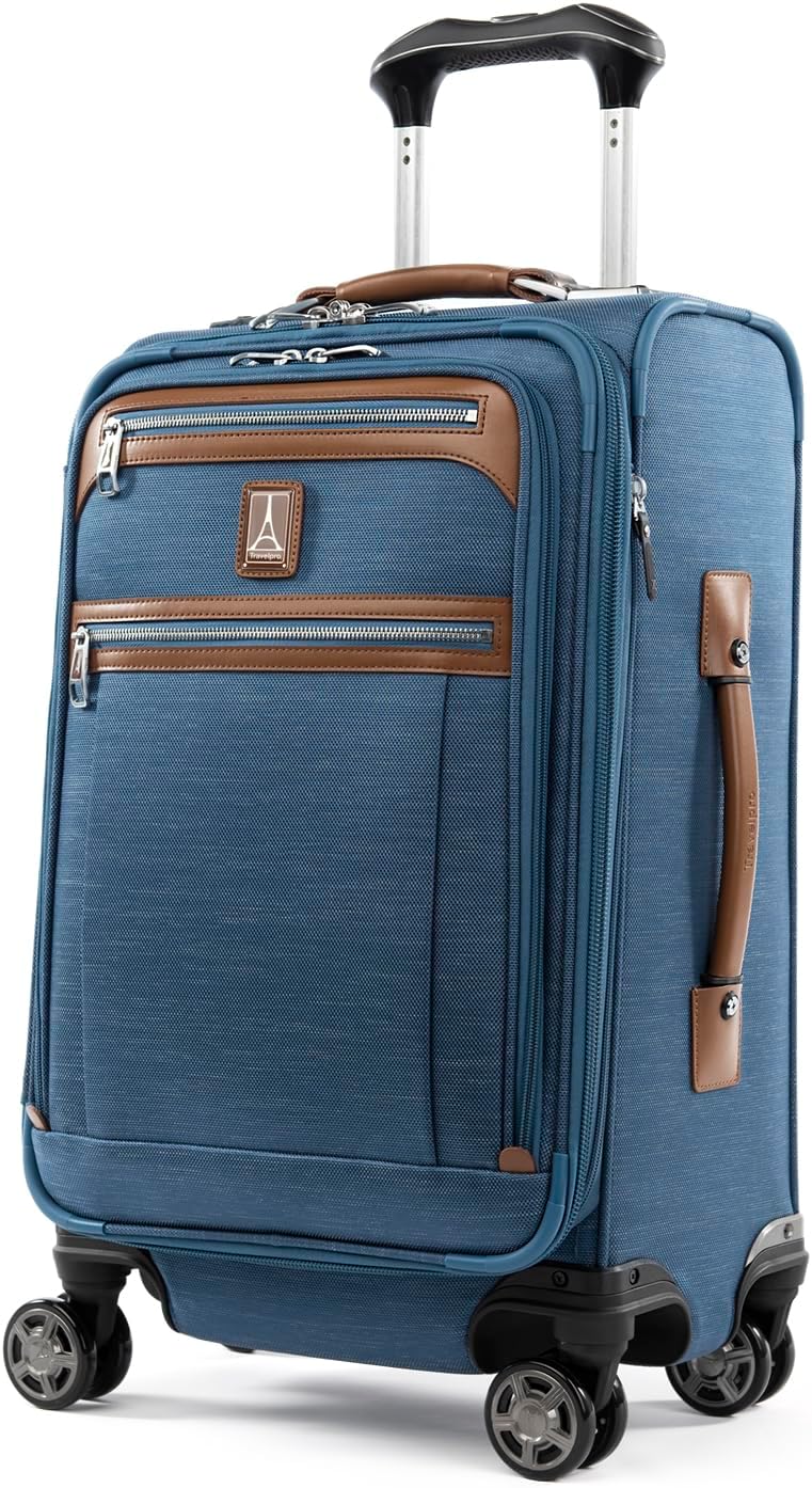 Platinum Elite Softside Expandable Carry on Luggage, 8 Wheel Spinner Suitcase, USB Port, Suiter, Men and Women, Shadow Black, Carry On 21-Inch
