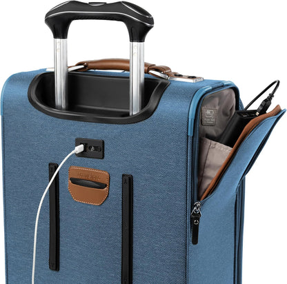 Platinum Elite Softside Expandable Carry on Luggage, 8 Wheel Spinner Suitcase, USB Port, Suiter, Men and Women, Shadow Black, Carry On 21-Inch