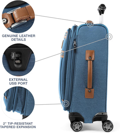Platinum Elite Softside Expandable Carry on Luggage, 8 Wheel Spinner Suitcase, USB Port, Suiter, Men and Women, Shadow Black, Carry On 21-Inch
