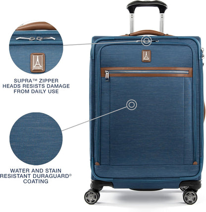 Platinum Elite Softside Expandable Carry on Luggage, 8 Wheel Spinner Suitcase, USB Port, Suiter, Men and Women, Shadow Black, Carry On 21-Inch