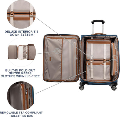 Platinum Elite Softside Expandable Carry on Luggage, 8 Wheel Spinner Suitcase, USB Port, Suiter, Men and Women, Shadow Black, Carry On 21-Inch