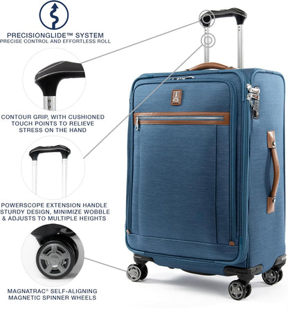 Platinum Elite Softside Expandable Carry on Luggage, 8 Wheel Spinner Suitcase, USB Port, Suiter, Men and Women, Shadow Black, Carry On 21-Inch