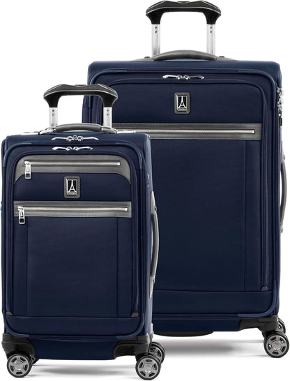 Platinum Elite Softside Expandable Carry on Luggage, 8 Wheel Spinner Suitcase, USB Port, Suiter, Men and Women, Shadow Black, Carry On 21-Inch