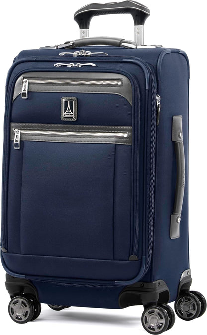 Platinum Elite Softside Expandable Carry on Luggage, 8 Wheel Spinner Suitcase, USB Port, Suiter, Men and Women, Shadow Black, Carry On 21-Inch