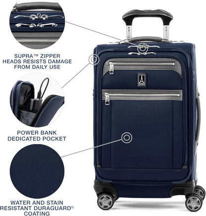 Platinum Elite Softside Expandable Carry on Luggage, 8 Wheel Spinner Suitcase, USB Port, Suiter, Men and Women, Shadow Black, Carry On 21-Inch