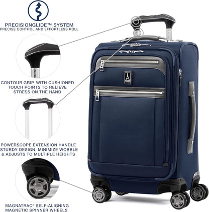 Platinum Elite Softside Expandable Carry on Luggage, 8 Wheel Spinner Suitcase, USB Port, Suiter, Men and Women, Shadow Black, Carry On 21-Inch