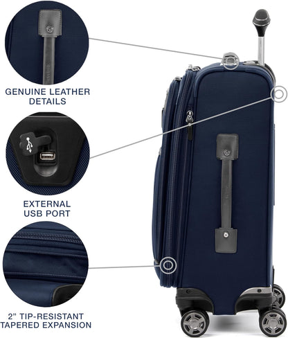 Platinum Elite Softside Expandable Carry on Luggage, 8 Wheel Spinner Suitcase, USB Port, Suiter, Men and Women, Shadow Black, Carry On 21-Inch